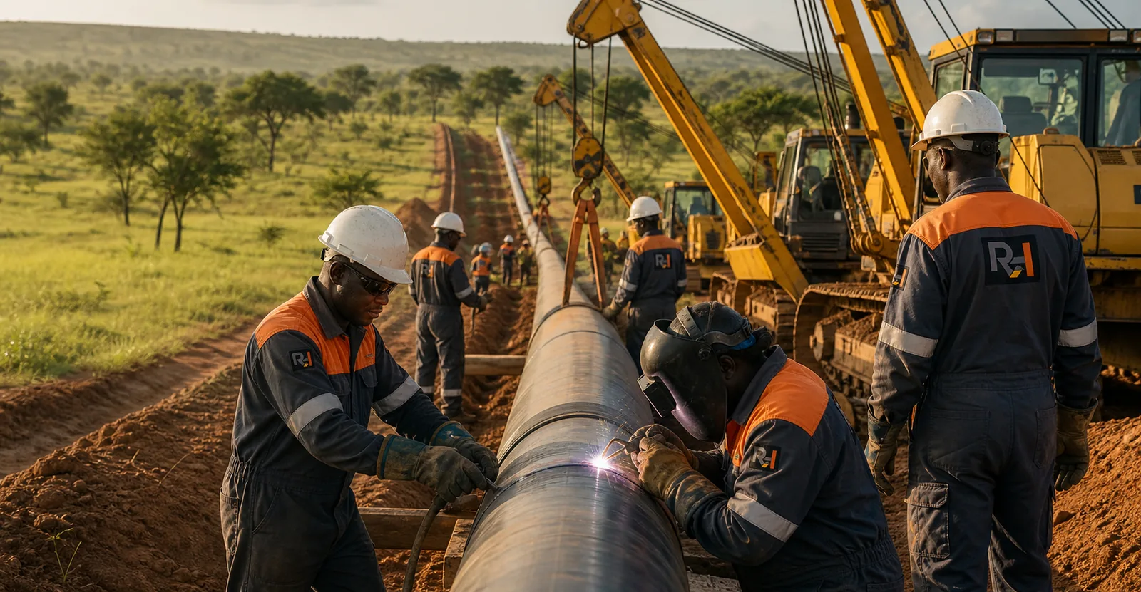 Rock Hill Limited welders joining a pipeline section during onshore pipeline construction