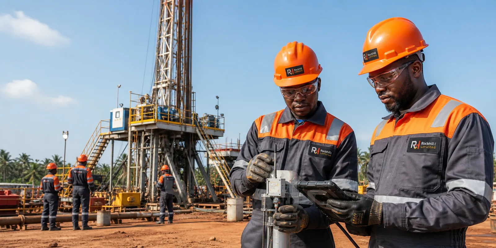 Rock Hill Limited technicians checking instrumentation at an onshore drilling rig